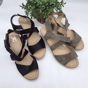 2 Pair Chic Black & Khaki Green Women's Espadrille Summer Wedge Sandals NEW 9.5